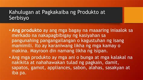 Produkto At Serbisyo Halimbawa At Kahulugan Nito .
